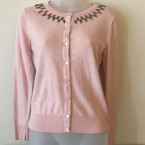 Blush Pink Cardigan with Jeweled Collar